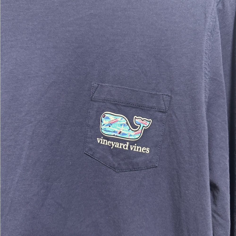 Vineyard Vines Navy Airplane Whale Long Sleeve Shirt - Picture 3 of 6